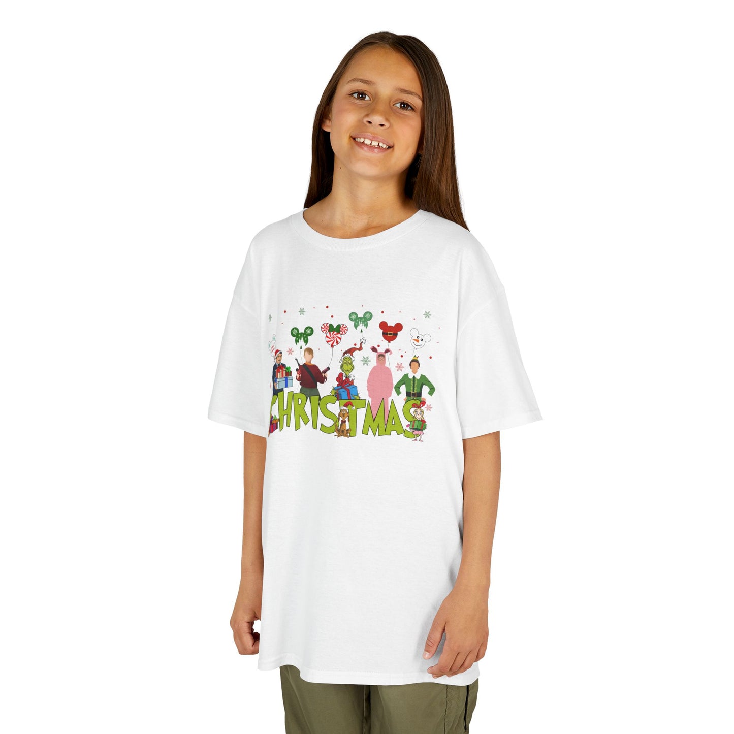 Christmas Character Squad Kids Christmas Tee – Cute Festive Holiday Characters Kids Heavy Cotton T-Shirt