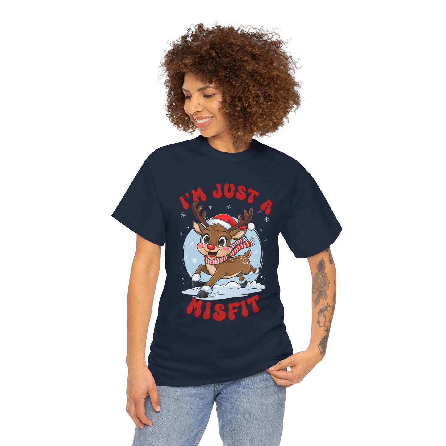 I’m Just a Misfit Unisex Heavy Cotton T-Shirt – Cute Christmas Reindeer Holiday Tee