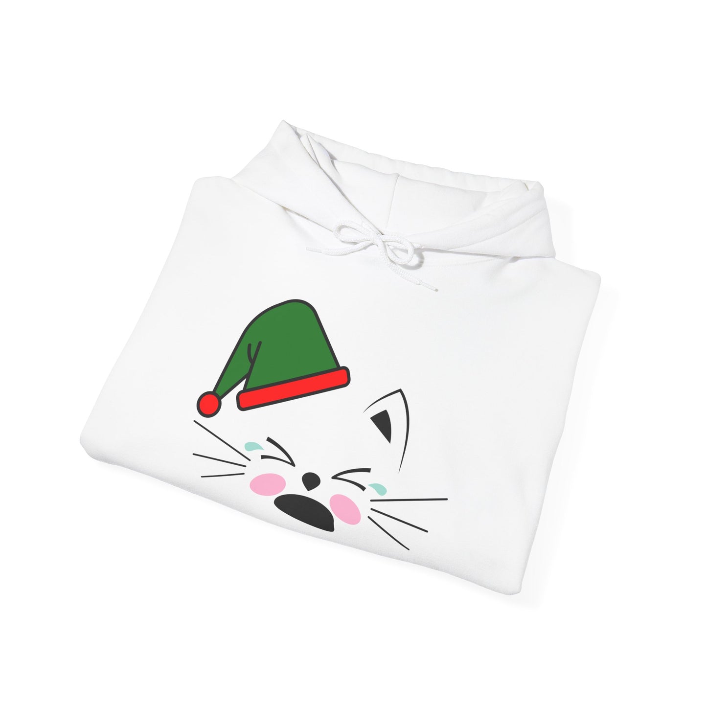 Elf Cat Christmas Hoodie – Cute Kawaii Cat Holiday Hooded Sweatshirt (Unisex)