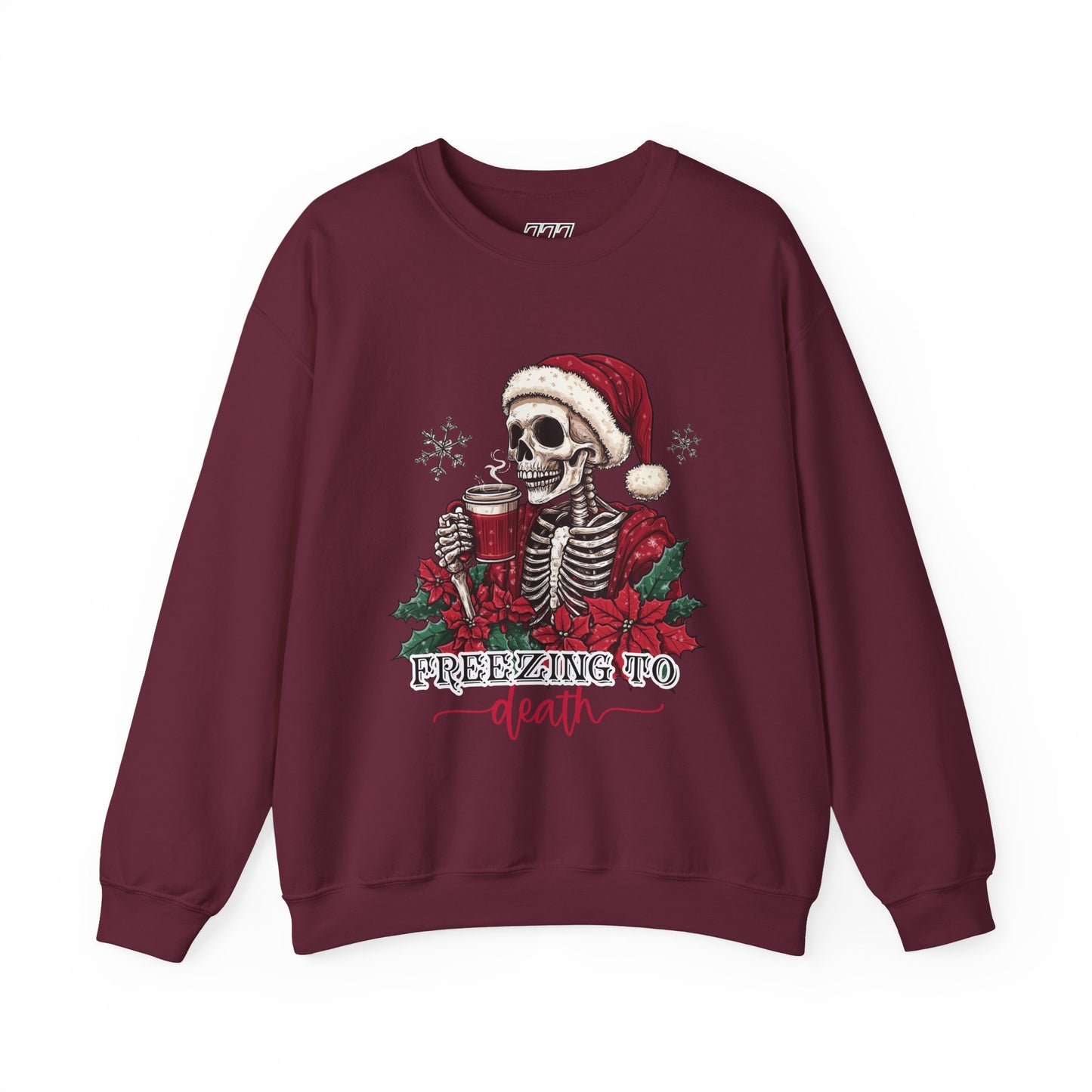 Freezing To Death Skeleton Christmas Crewneck – Funny Holiday Unisex Sweatshirt, Winter Coffee Xmas Pullover