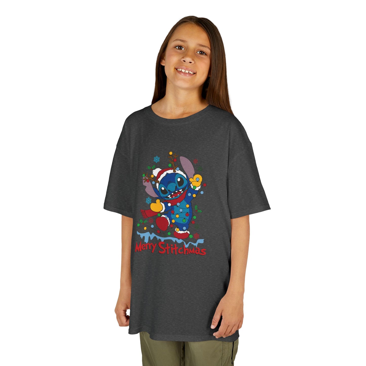 Merry Stitchmas Kids T-Shirt – Cute Holiday Alien Heavy Cotton Tee