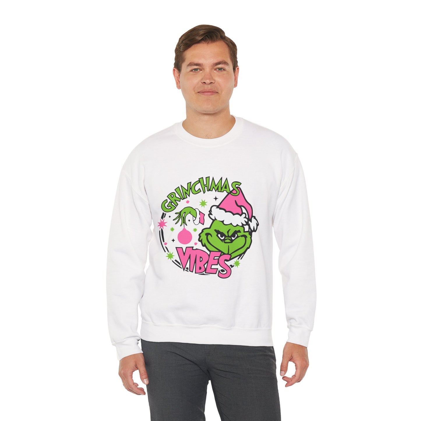 Grinchmas Vibes Funny Christmas Grinch-Inspired Holiday Sweatshirt – Pink Santa Festive Unisex Heavy Blend Crewneck