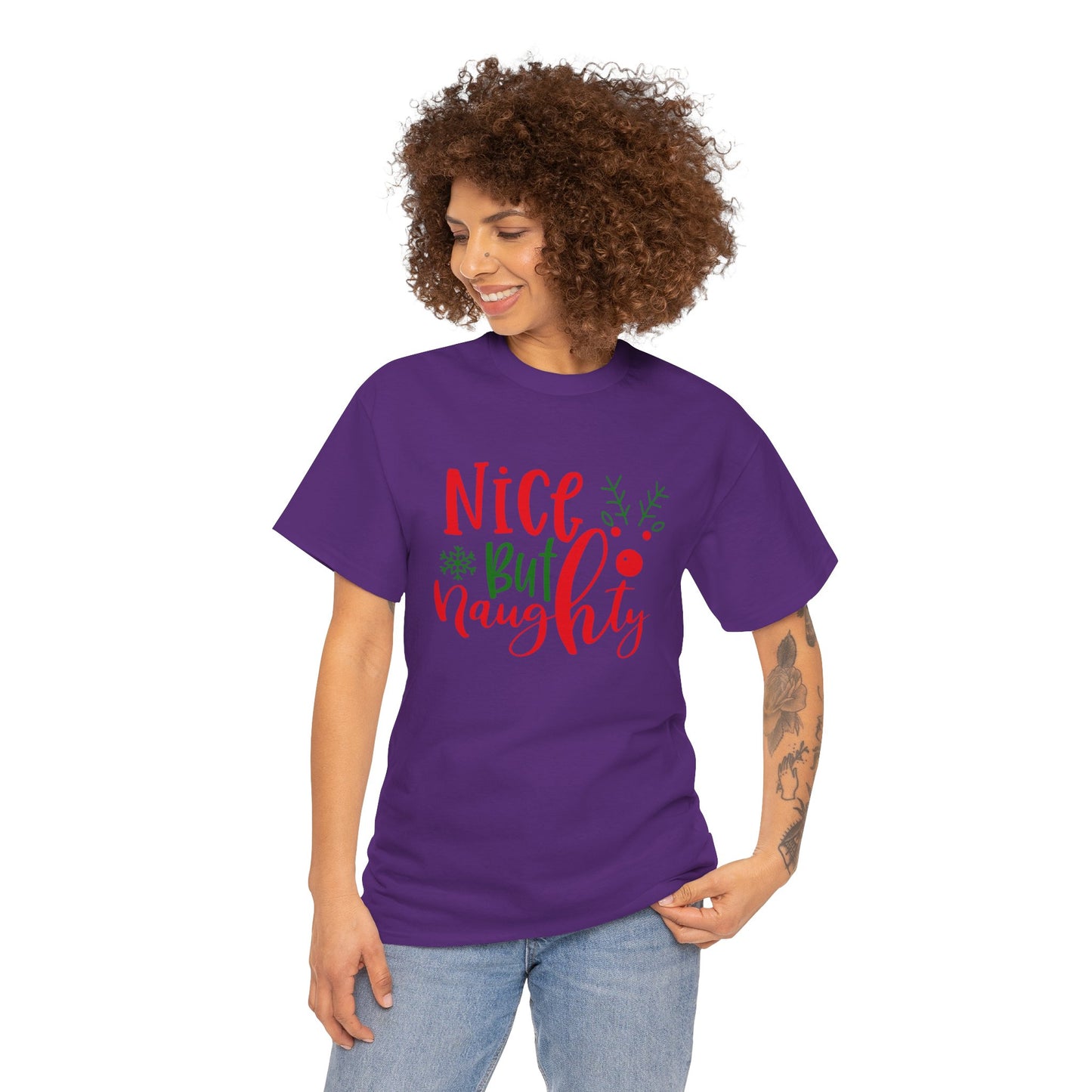 Nice But Naughty T-Shirt – Cute & Sassy Christmas Unisex Heavy Cotton Tee