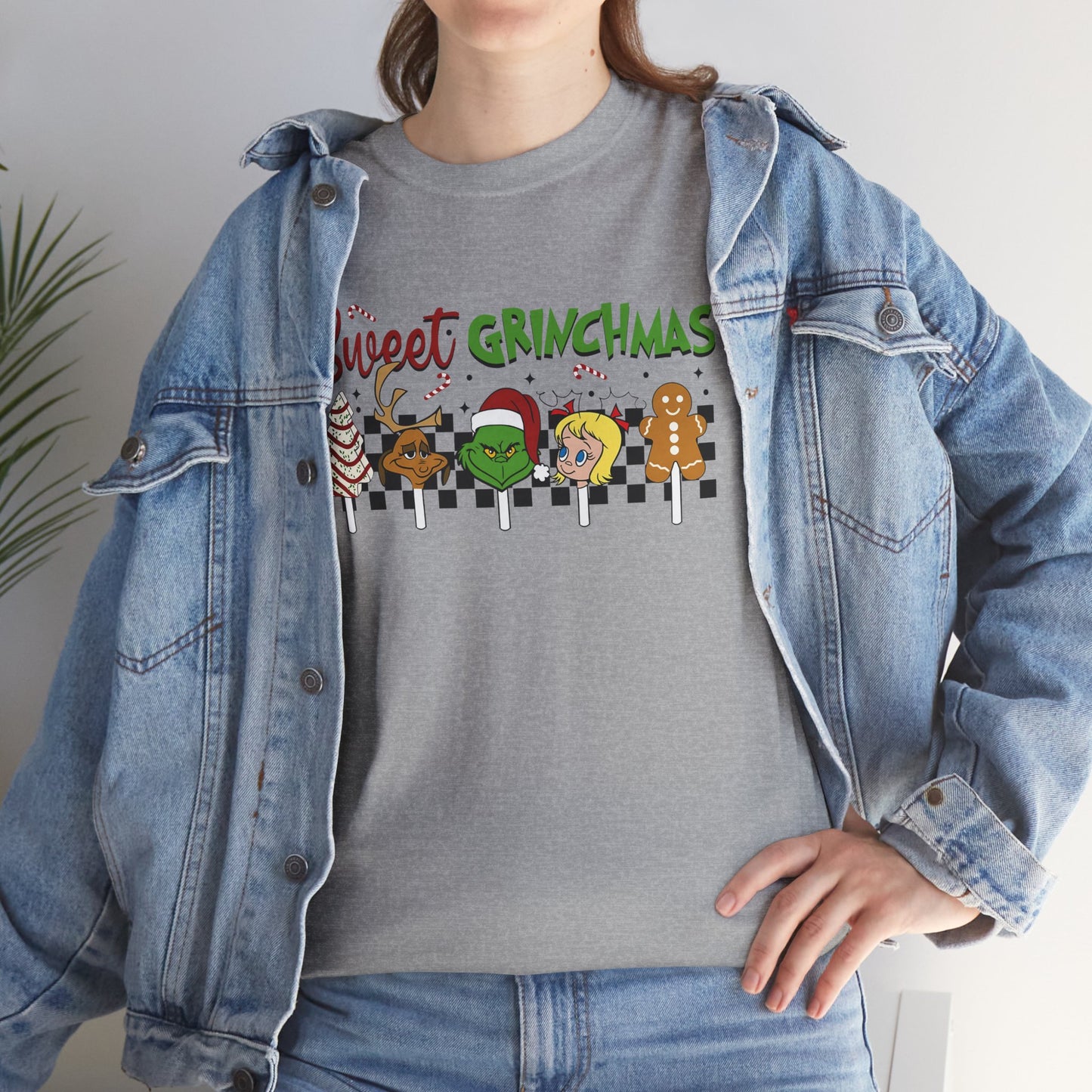 Sweet Grinchmas Candy Characters Funny Christmas Grinch-Inspired Holiday Tee – Festive Unisex Heavy Cotton T-Shirt