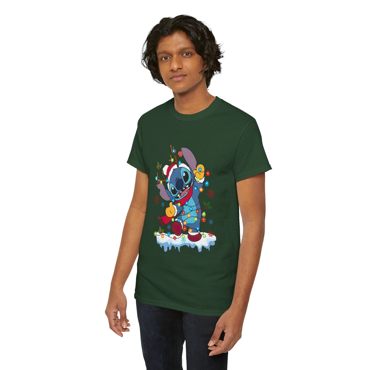 Festive Blue Alien Christmas Lights T-Shirt – Cute Holiday Unisex Tee