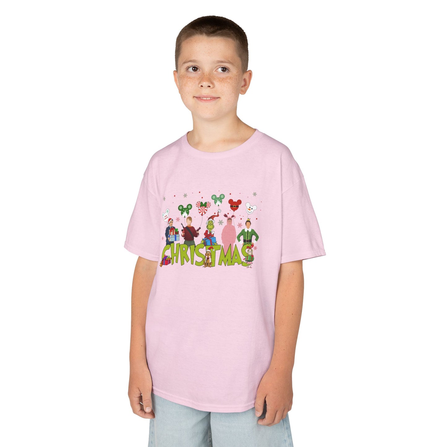 Christmas Character Squad Kids Christmas Tee – Cute Festive Holiday Characters Kids Heavy Cotton T-Shirt