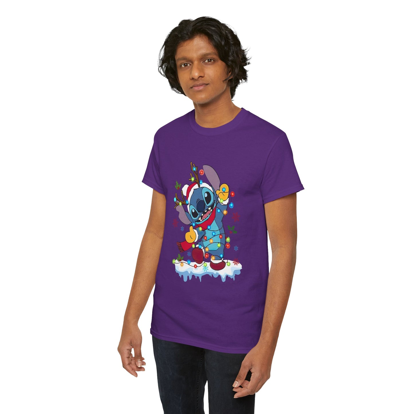 Festive Blue Alien Christmas Lights T-Shirt – Cute Holiday Unisex Tee