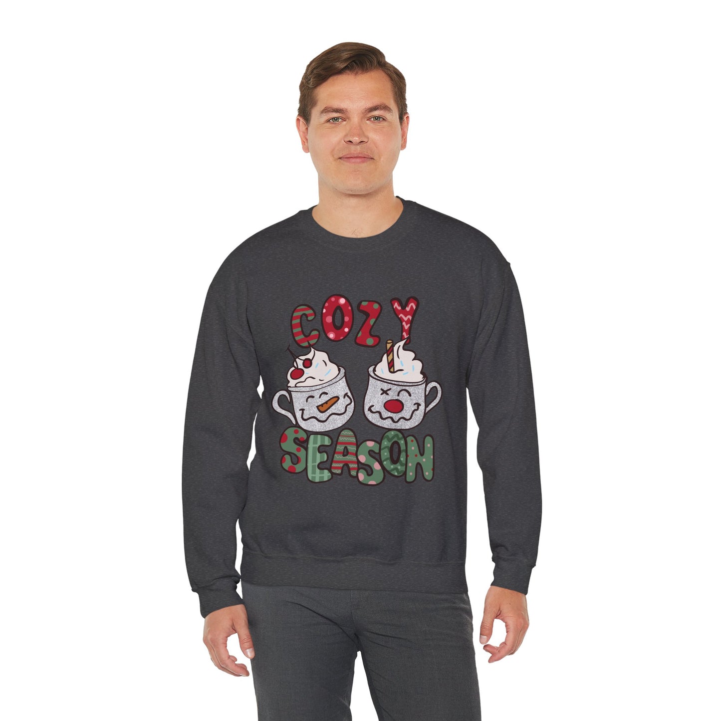 Cozy Season Christmas Unisex Heavy Blend Crewneck Sweatshirt – Cute Holiday Hot Cocoa Sweater