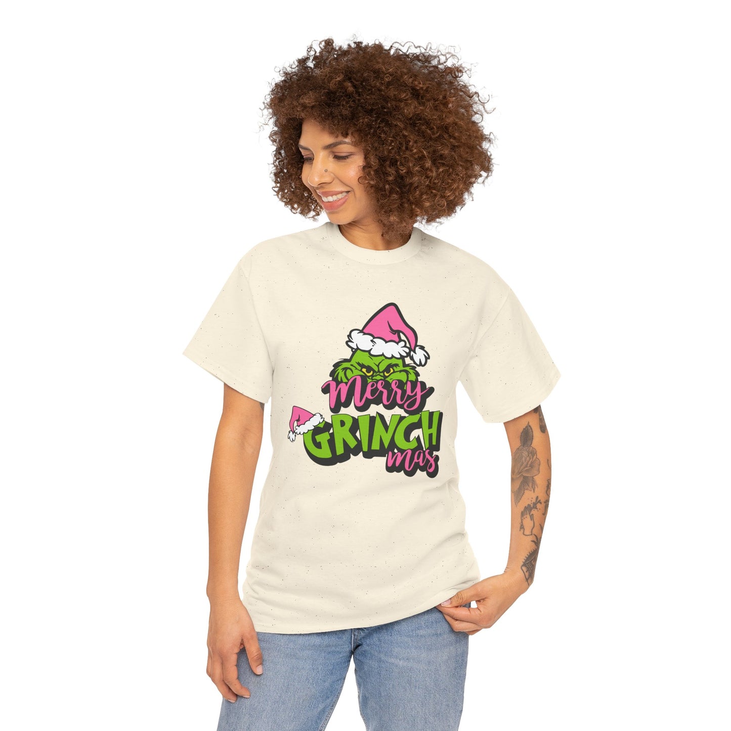 Merry Grinchmas Funny Christmas Grinch-Inspired Holiday Tee – Pink Santa Festive Unisex Heavy Cotton T-Shirt
