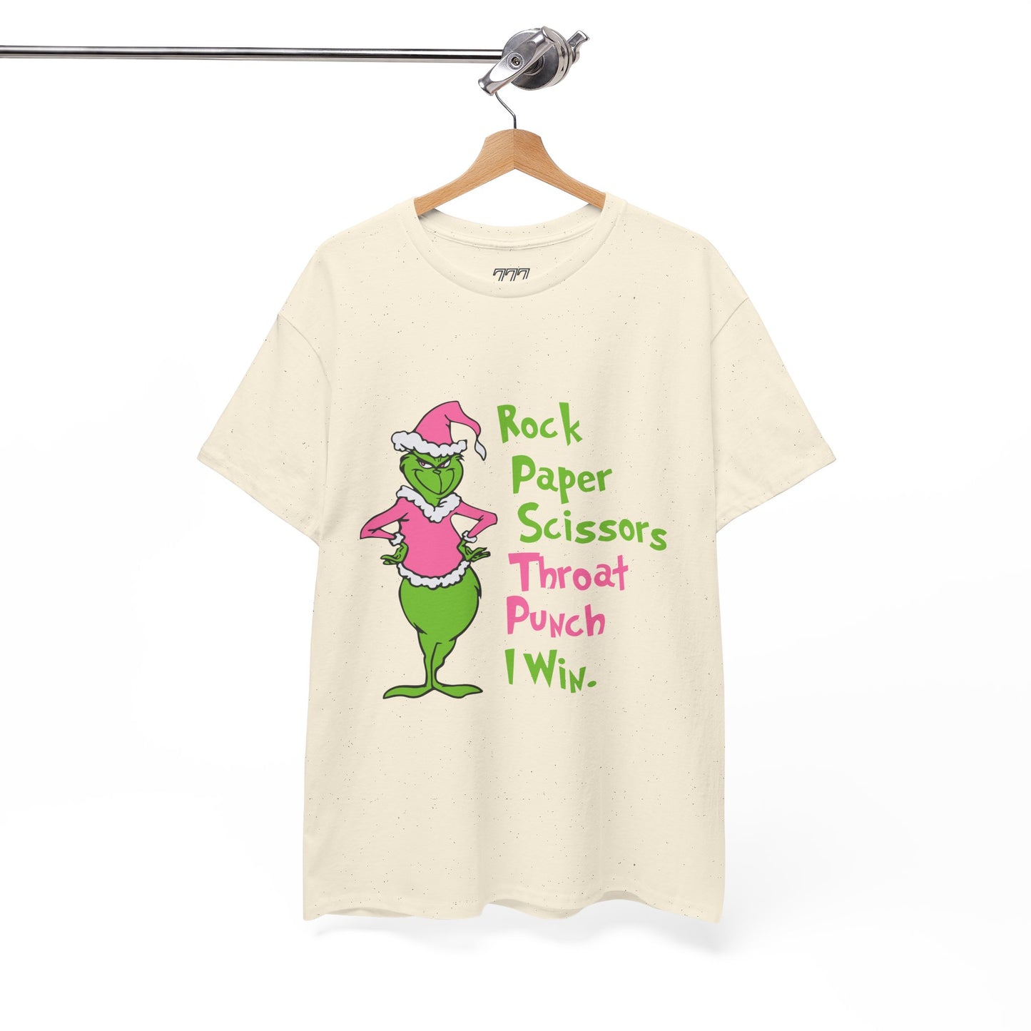 Rock Paper Scissors Throat Punch I Win Funny Christmas Grinch-Inspired Holiday Tee – Sarcastic Pink Santa Unisex Heavy Cotton T-Shirt