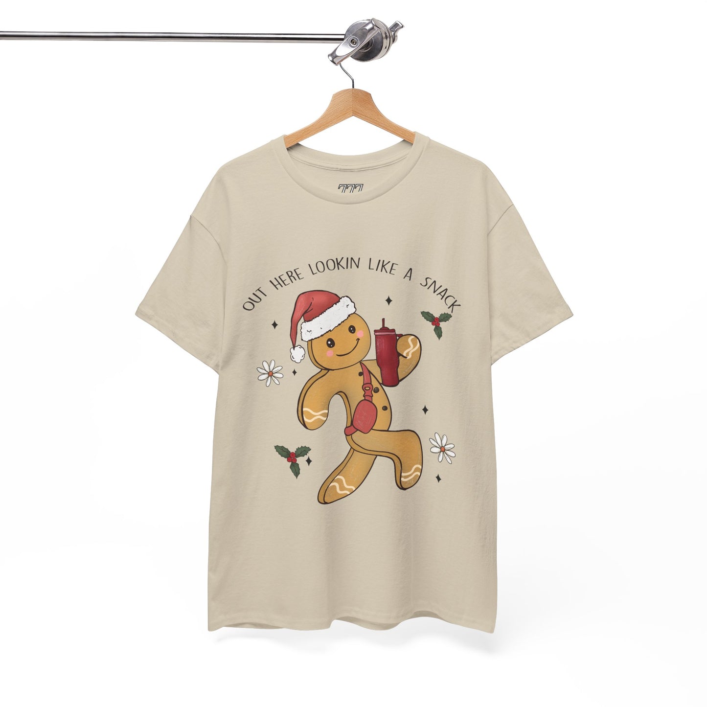 Out Here Looking Like a Snack Gingerbread Funny Christmas Holiday Tee – Cute Santa Hat Festive Unisex Heavy Cotton T-Shirt