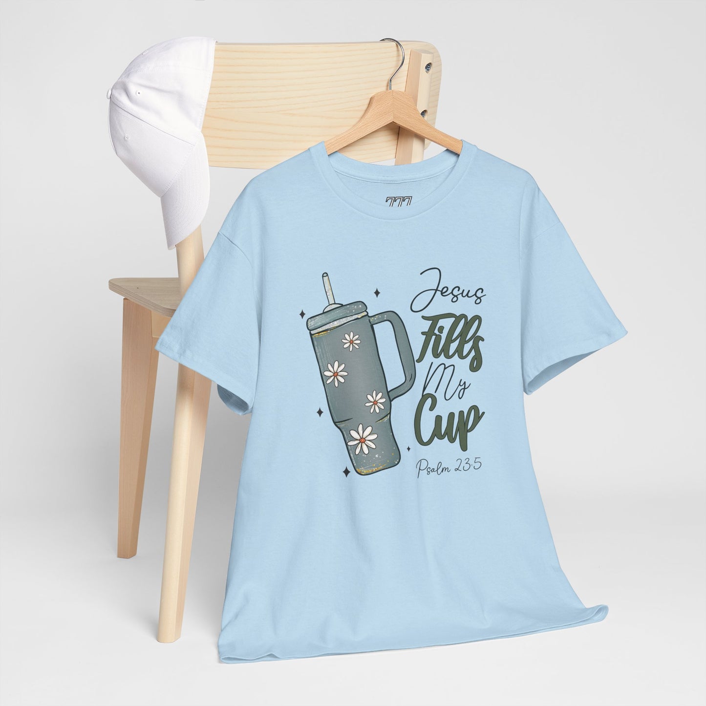 Jesus Fills My Cup Christian Tee – Faith Bible Verse Psalm 23:5 Inspirational Unisex Heavy Cotton T-Shirt
