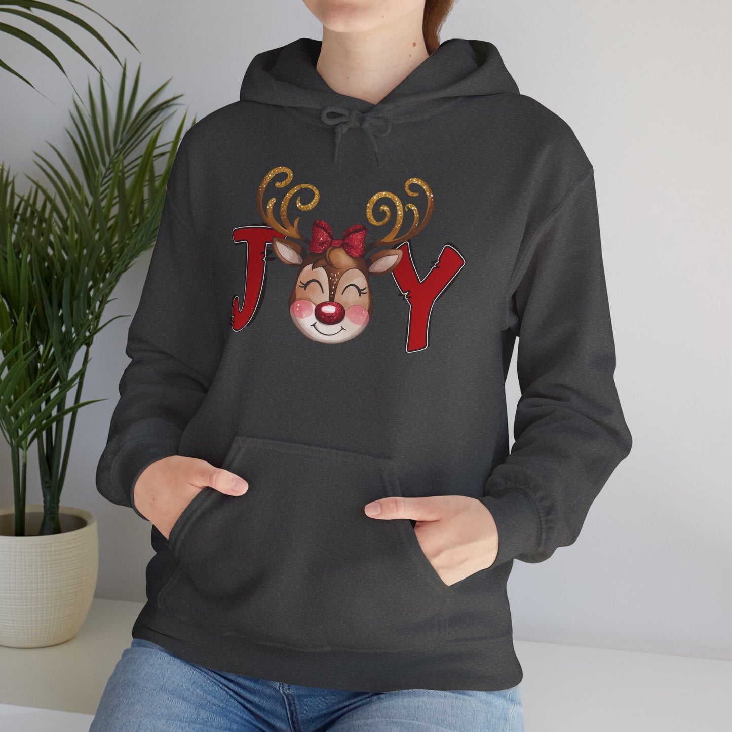 Reindeer Joy Women’s Christmas Hoodie – Cute Holiday Reindeer Heavy Blend Hooded Sweatshirt