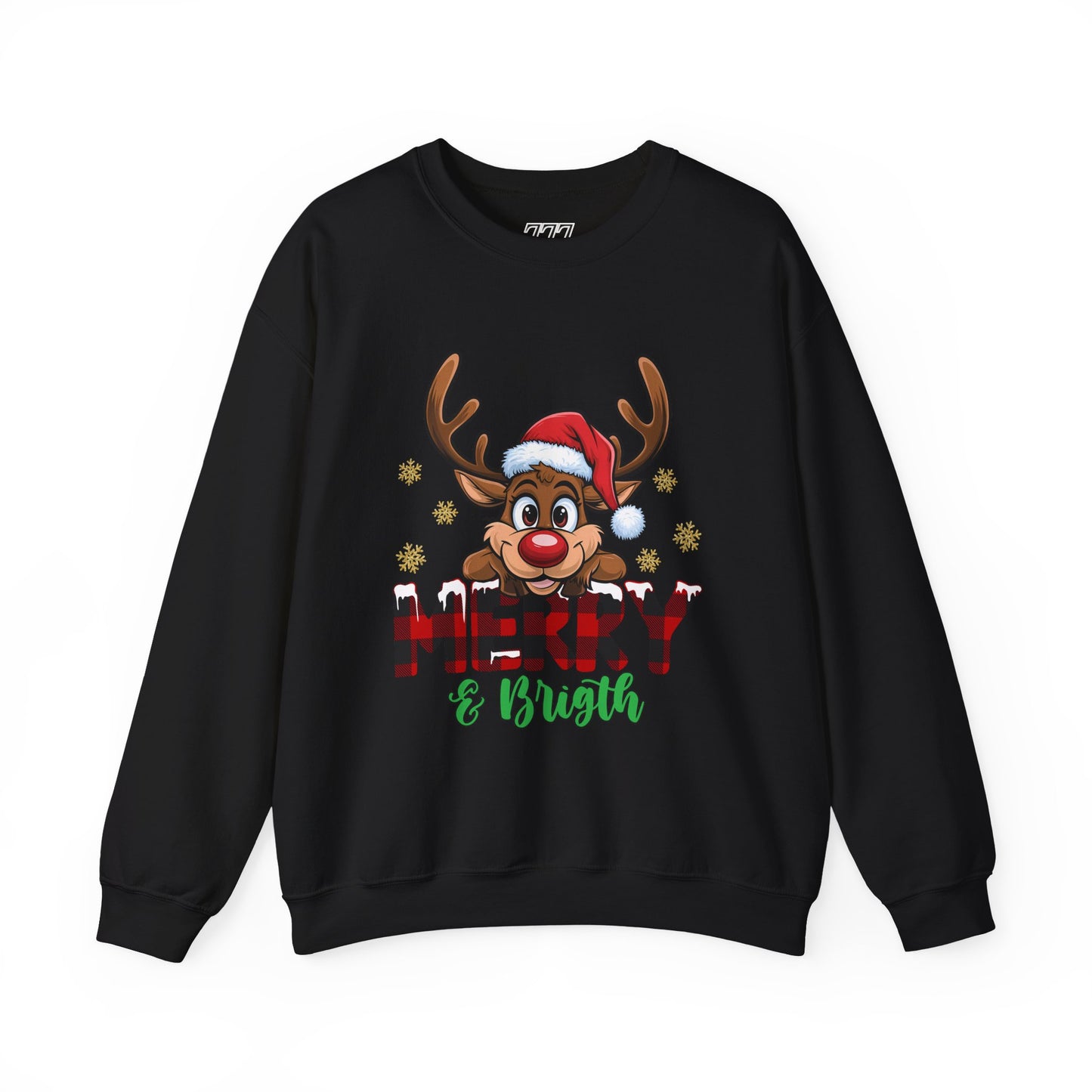 Merry & Bright Unisex Heavy Blend Crewneck Sweatshirt – Cute Christmas Reindeer Holiday Sweater