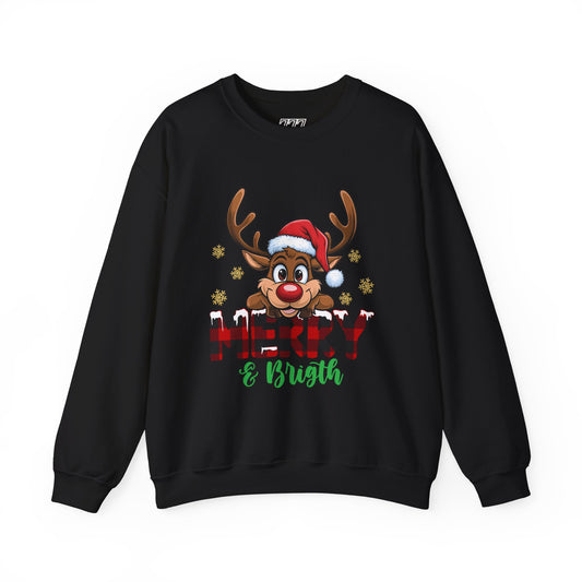 Merry & Bright Unisex Heavy Blend Crewneck Sweatshirt – Cute Christmas Reindeer Holiday Sweater