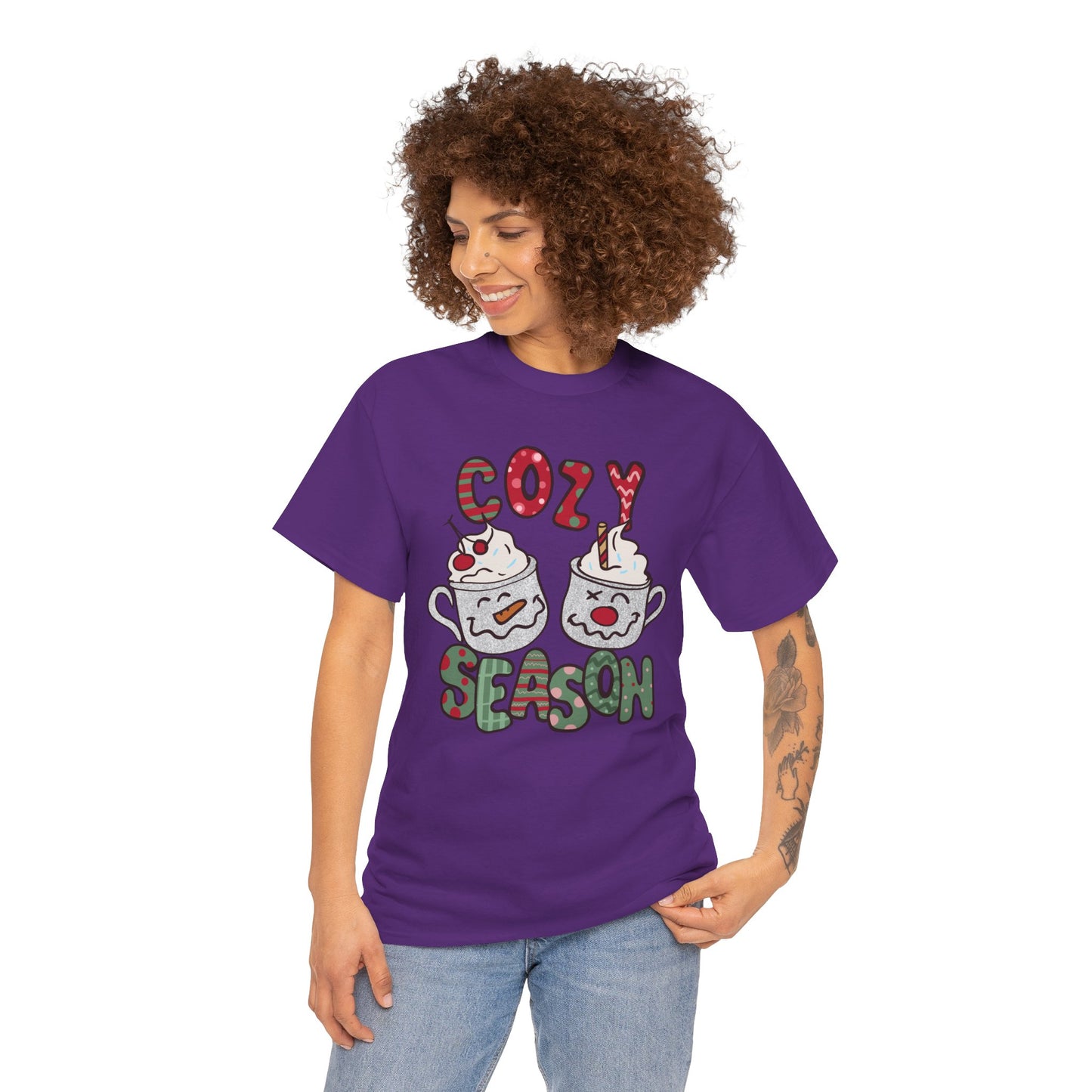Cozy Season Christmas Unisex Heavy Cotton T-Shirt – Cute Holiday Hot Cocoa Tee