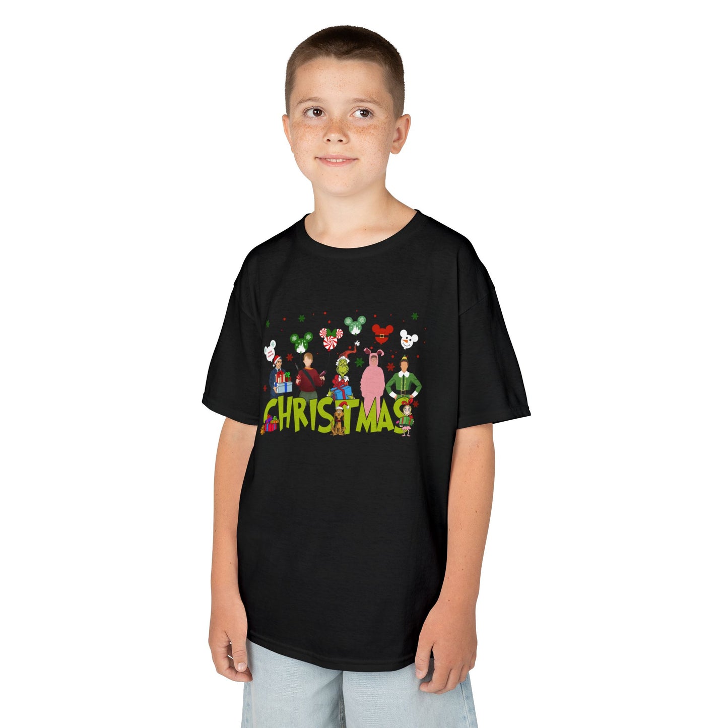Christmas Character Squad Kids Christmas Tee – Cute Festive Holiday Characters Kids Heavy Cotton T-Shirt