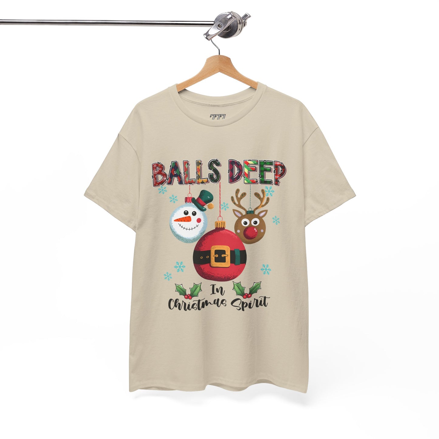 Balls Deep in Christmas Cheer Unisex Heavy Cotton T-Shirt – Funny Adult Holiday Snowman & Reindeer Tee