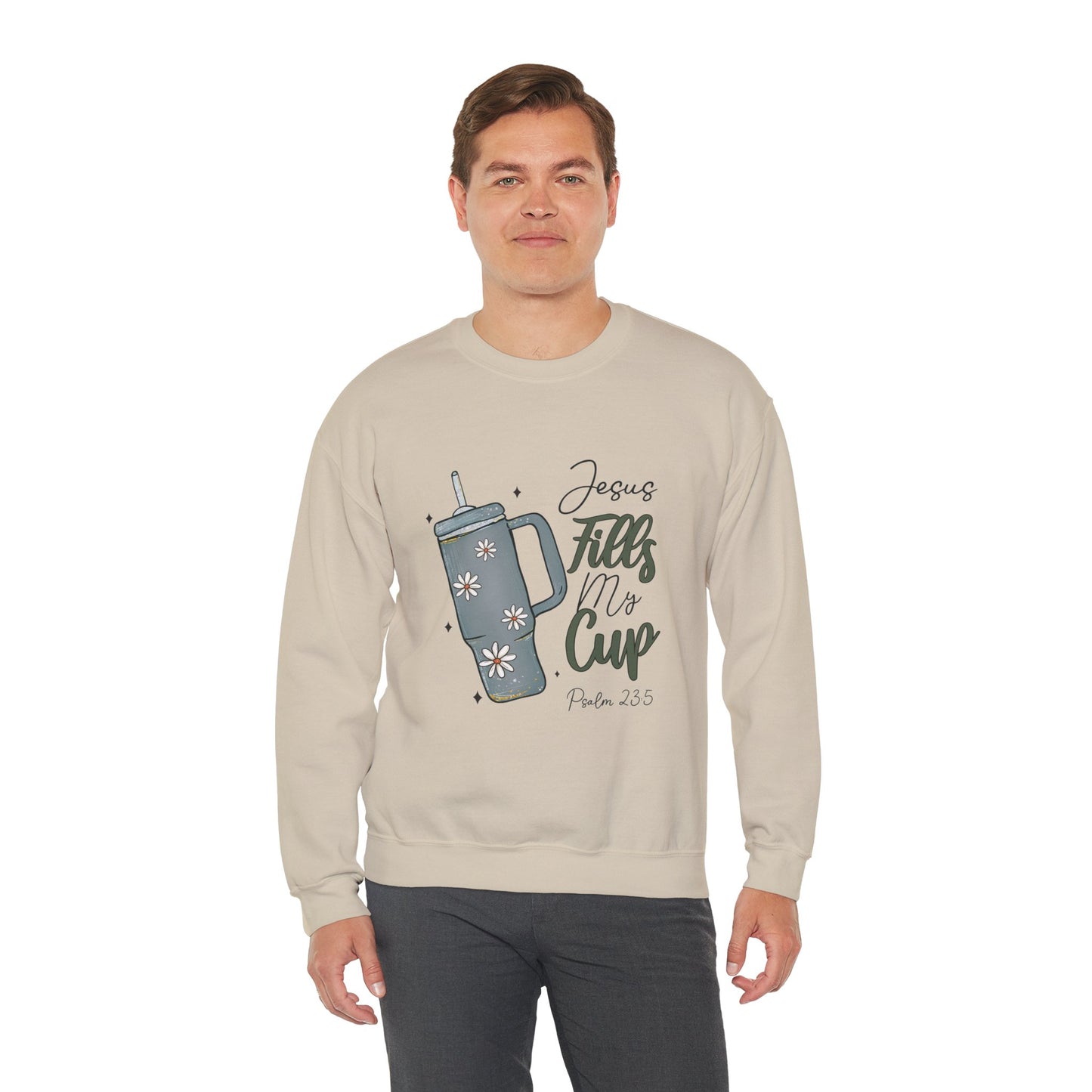 Jesus Fills My Cup Christian Sweatshirt – Faith Bible Verse Psalm 23:5 Inspirational Unisex Heavy Blend Crewneck
