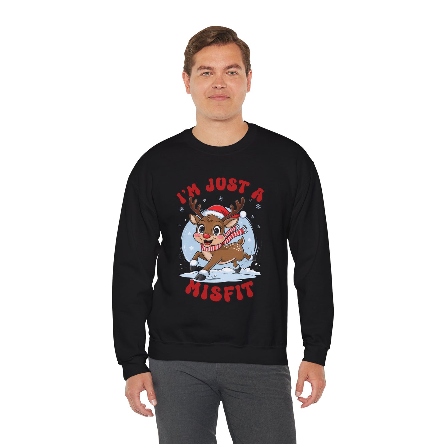 I’m Just a Misfit Unisex Heavy Blend Crewneck Sweatshirt – Cute Christmas Reindeer Holiday Sweater