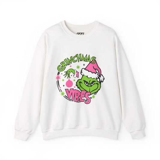 Grinchmas Vibes Funny Christmas Grinch-Inspired Holiday Sweatshirt – Pink Santa Festive Unisex Heavy Blend Crewneck
