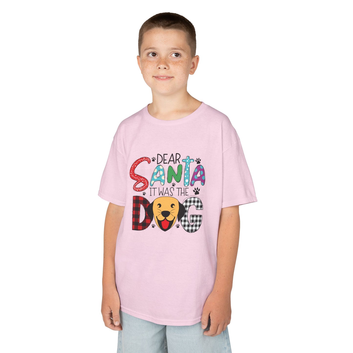 Dear Santa It Was The Dog Kids Christmas T-Shirt – Funny Holiday Dog Lover Tee