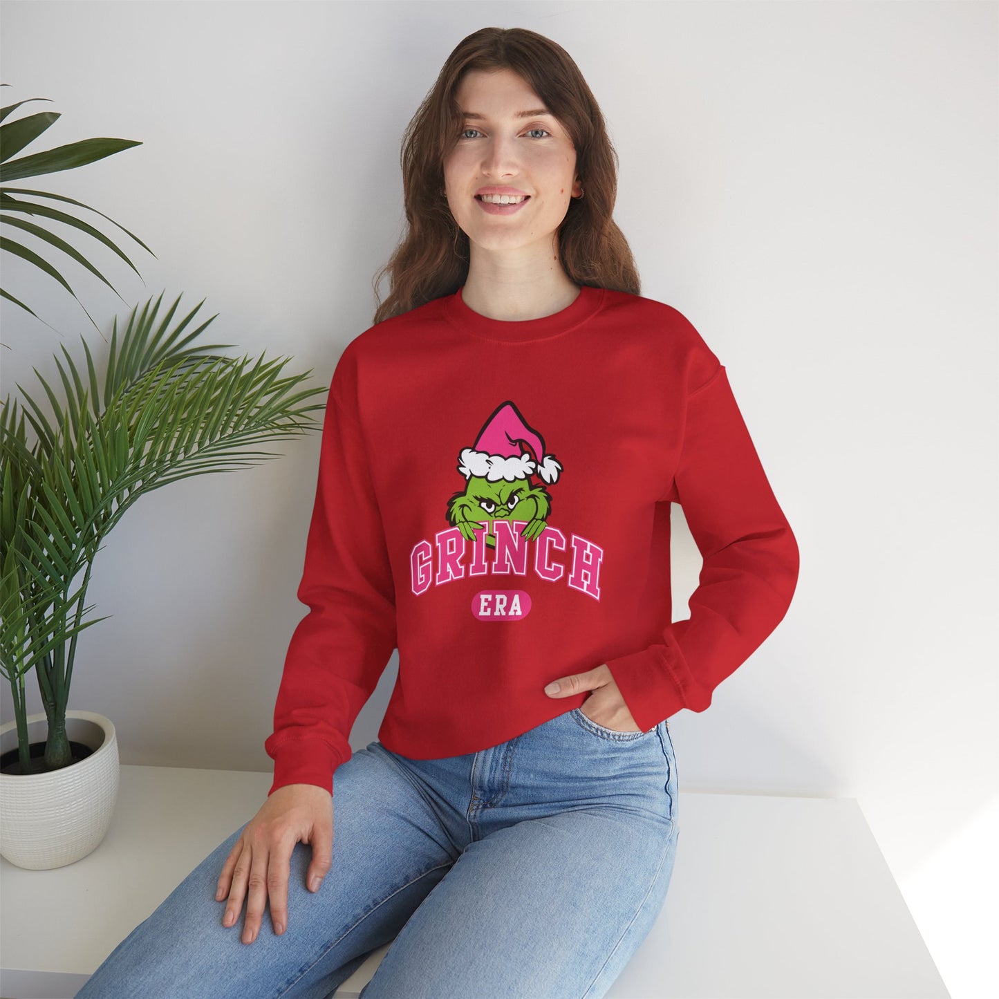 Grinch Era Christmas Crewneck – Cozy Pink Santa Grinch Sweatshirt (Unisex)