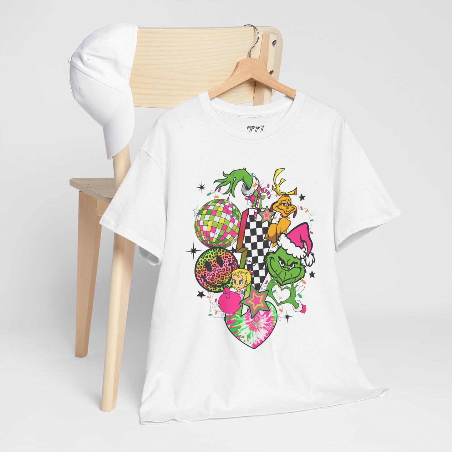 Grinchy Bell Christmas T-Shirt – Neon Holiday Hearts & Grumpy Green Vibes Tee (Unisex)