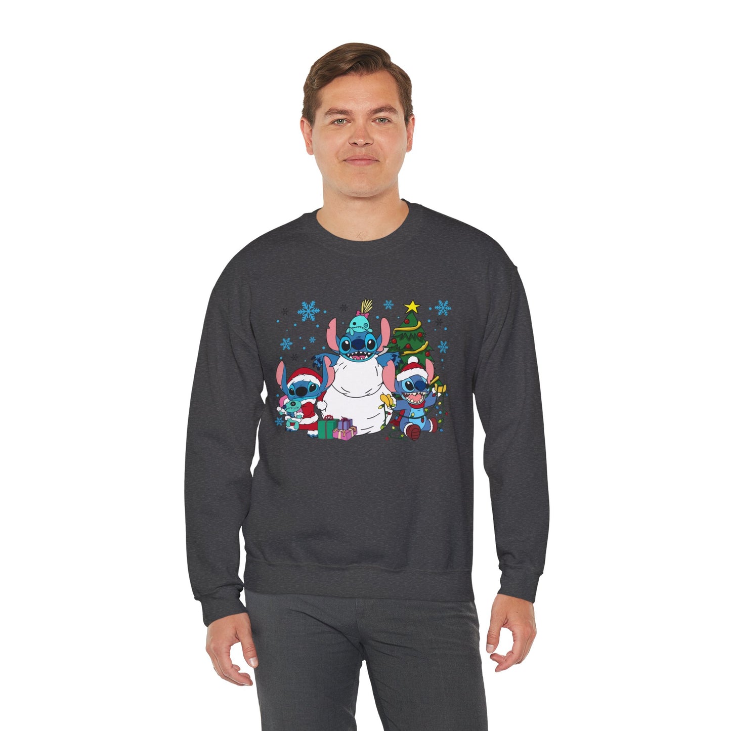 Stitch Christmas Vibes Sweatshirt – Cute Holiday Trio Unisex Heavy Blend Crewneck