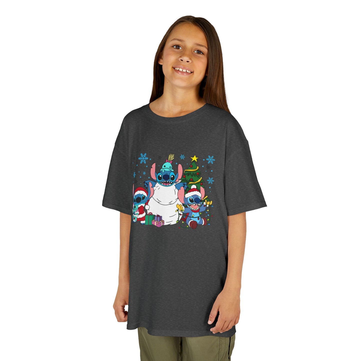 Stitch Christmas Vibes Kids T-Shirt – Cute Holiday Trio Heavy Cotton Tee