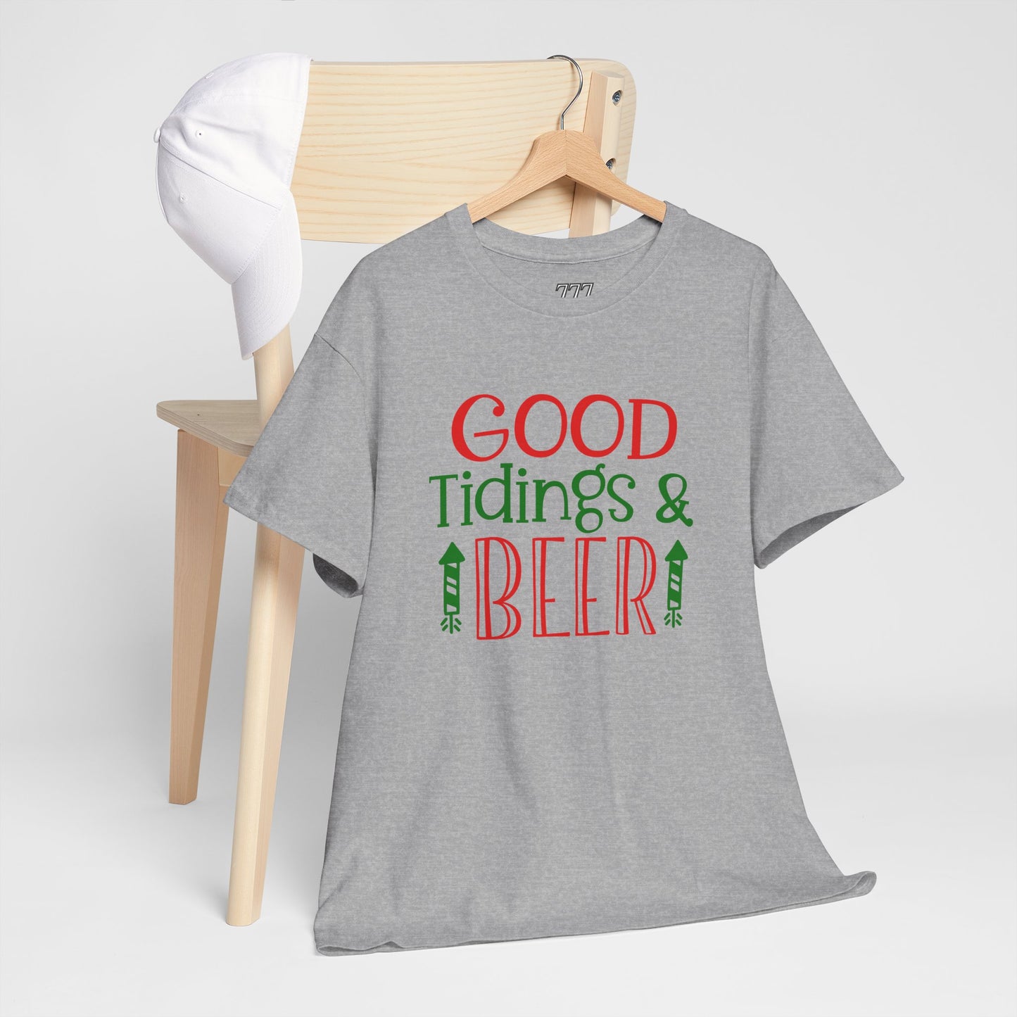 Good Tidings & Beer T-Shirt – Funny Christmas Drinking Unisex Heavy Cotton Tee