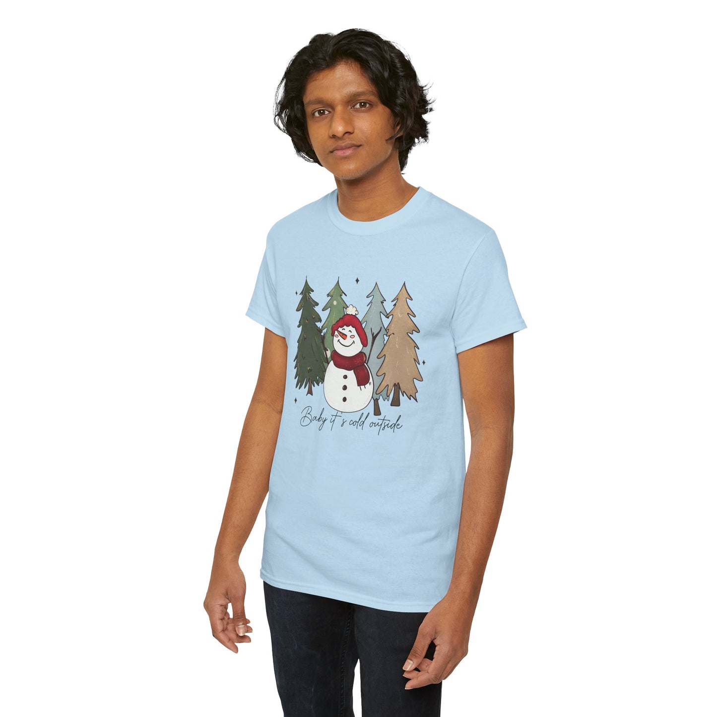 Baby It’s Cold Outside Snowman Christmas Tee – Cozy Winter Aesthetic Holiday Unisex Heavy Cotton T-Shirt