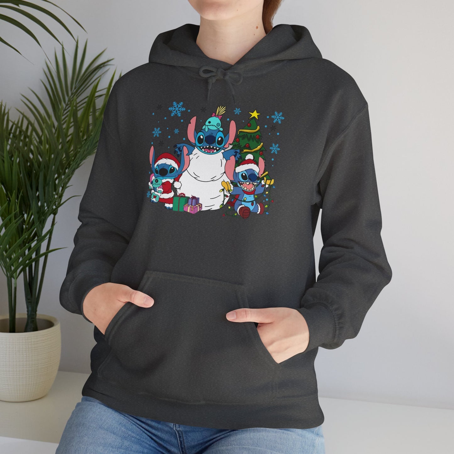 Stitch Christmas Vibes Hoodie – Cute Holiday Trio Unisex Heavy Blend Sweatshirt