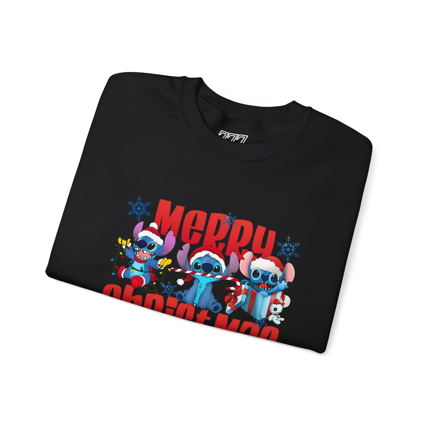Merry Christmas Unisex Heavy Blend Crewneck Sweatshirt – Cute Blue Holiday Characters Sweater