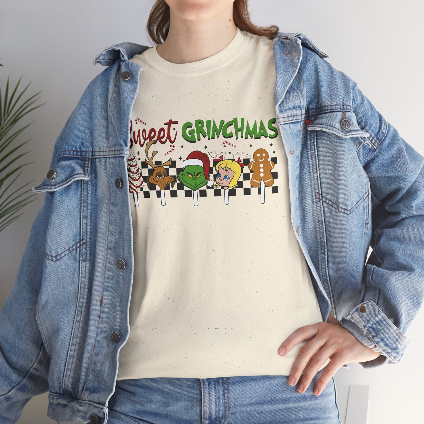 Sweet Grinchmas Candy Characters Funny Christmas Grinch-Inspired Holiday Tee – Festive Unisex Heavy Cotton T-Shirt