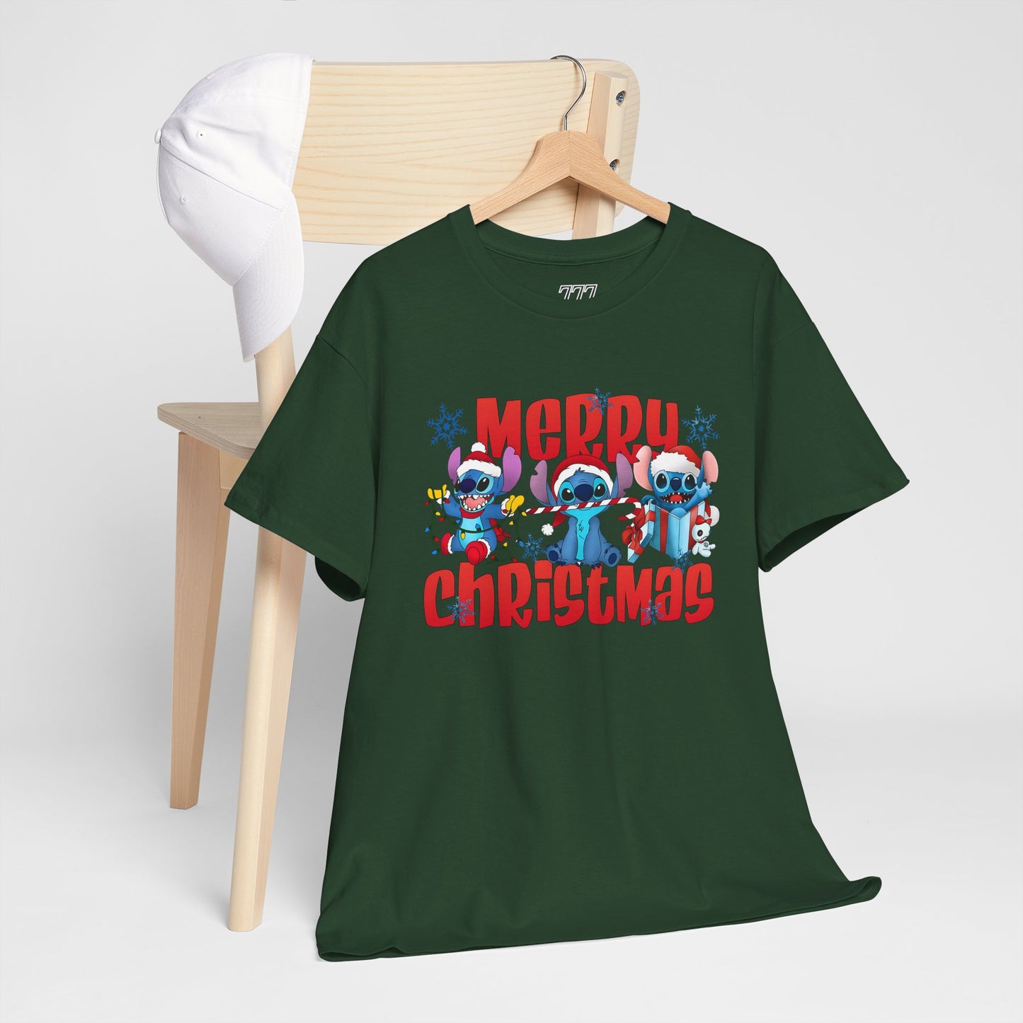 Merry Christmas Unisex Heavy Cotton T-Shirt – Cute Blue Holiday Characters Christmas Tee