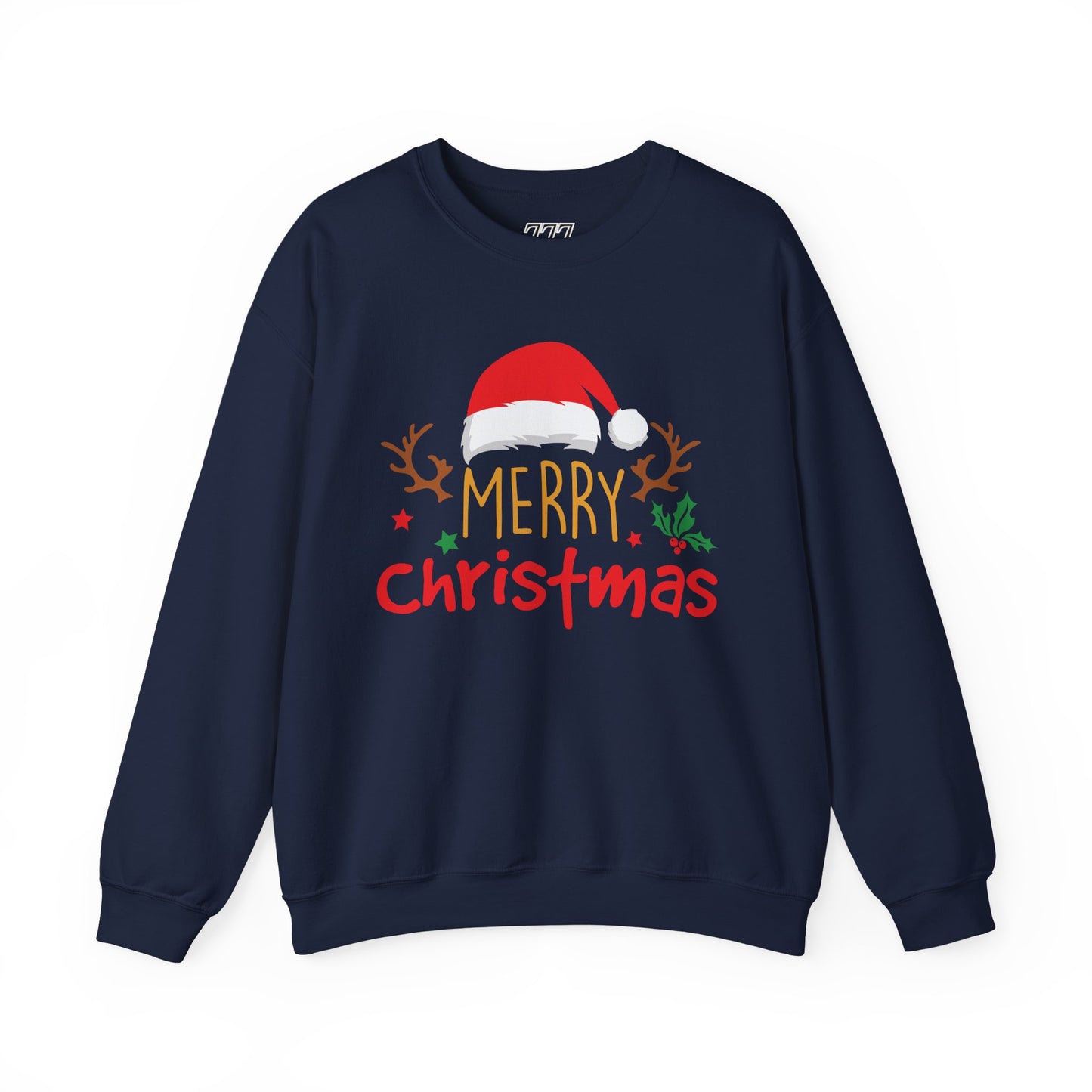 Merry Christmas Reindeer Crewneck – Santa Hat Holiday Unisex Sweatshirt, Festive Xmas Pullover