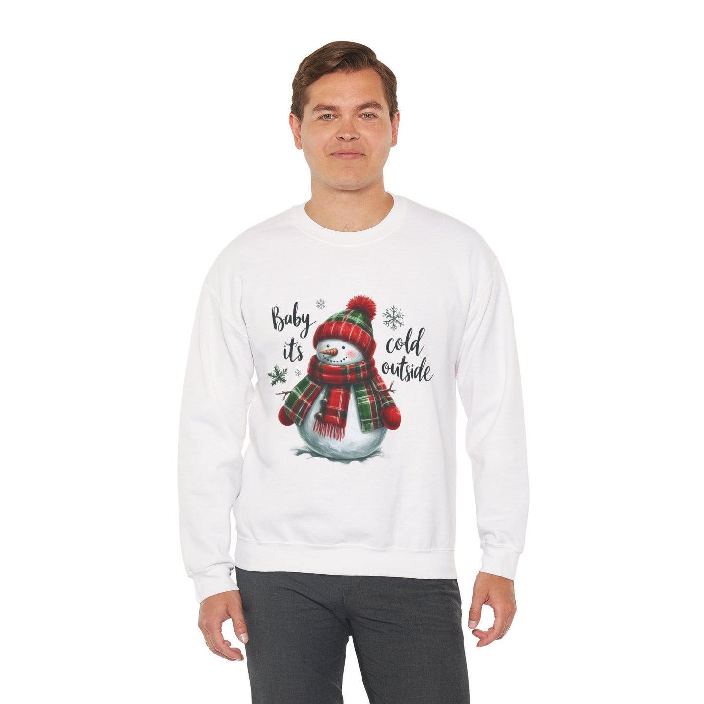 Baby It’s Cold Outside Christmas Unisex Heavy Blend Crewneck Sweatshirt – Cute Snowman Holiday Sweater