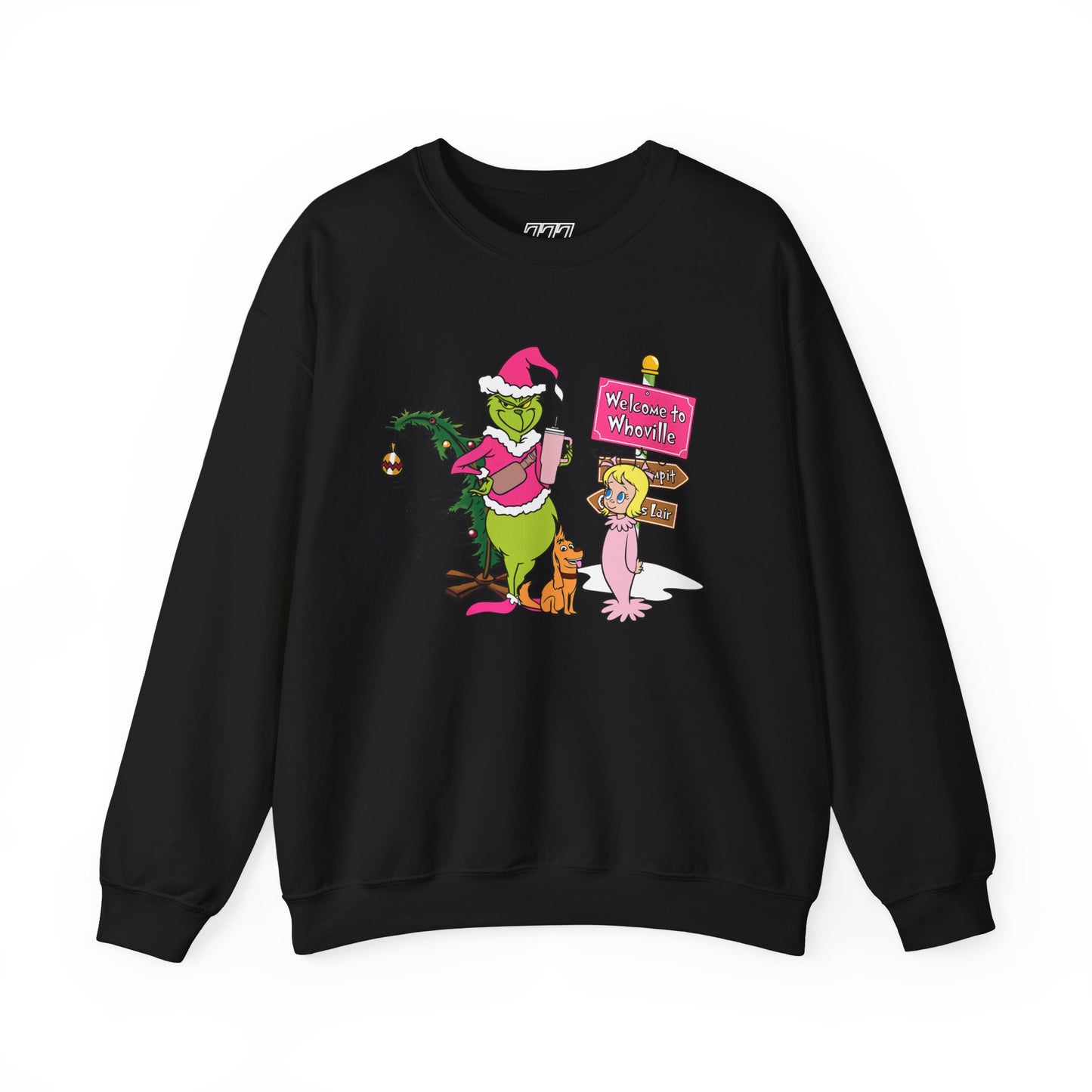 Welcome to Merryville Christmas Crewneck – Cute Green Creature & Winter Village Sweatshirt (Unisex)