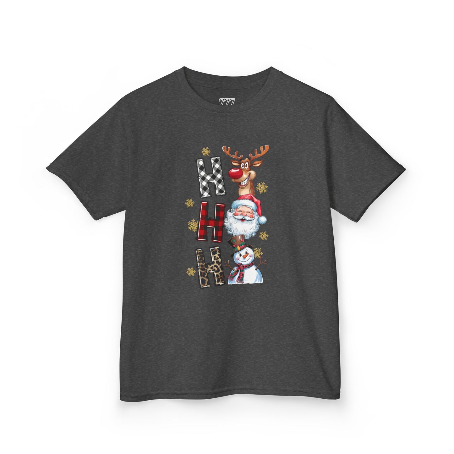 HO HO HO Kids Christmas T-Shirt – Santa, Reindeer & Snowman Holiday Tee