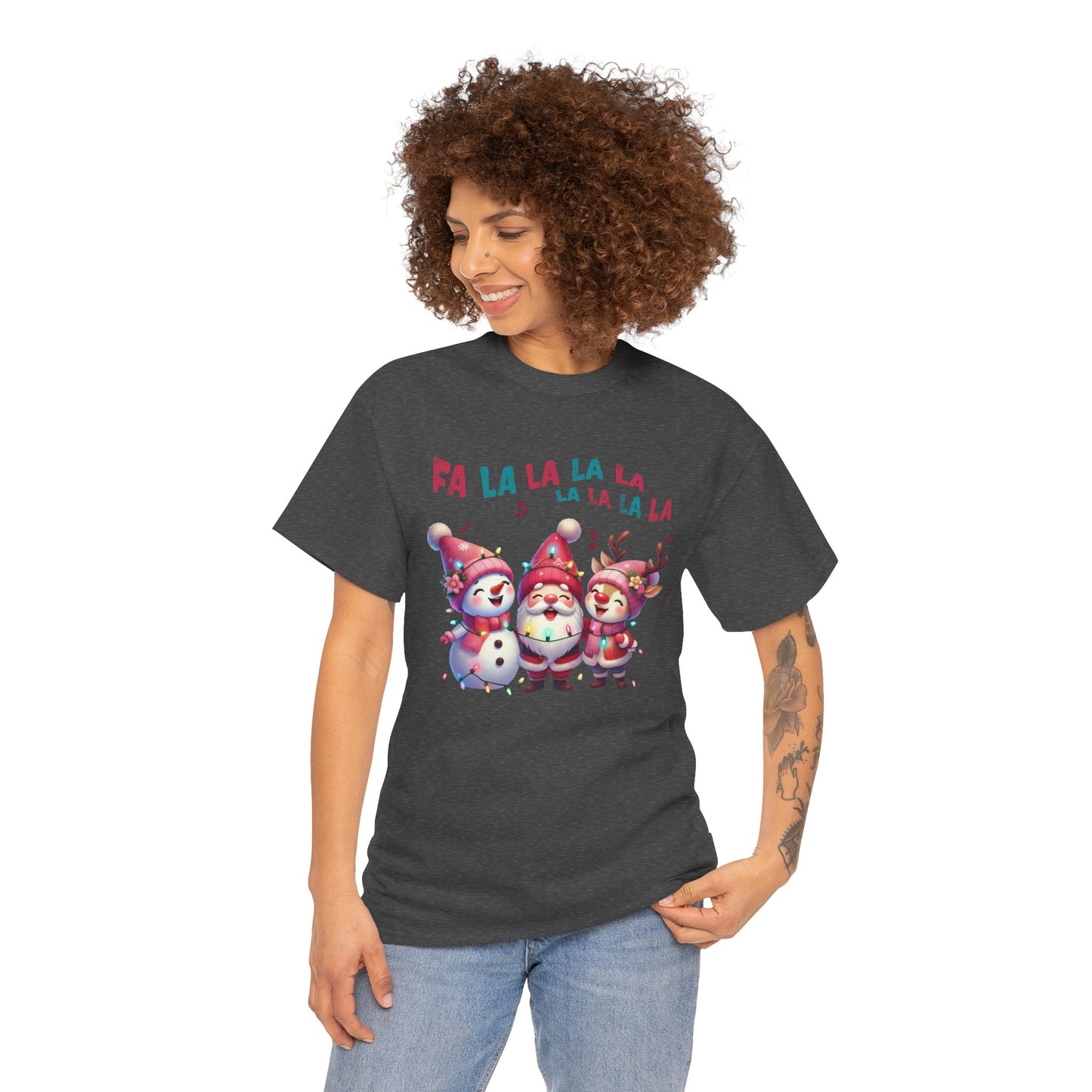 Festive Caroling Trio Unisex T-Shirt – Cute Santa, Snowman & Reindeer Holiday Shirttton T-Shirt