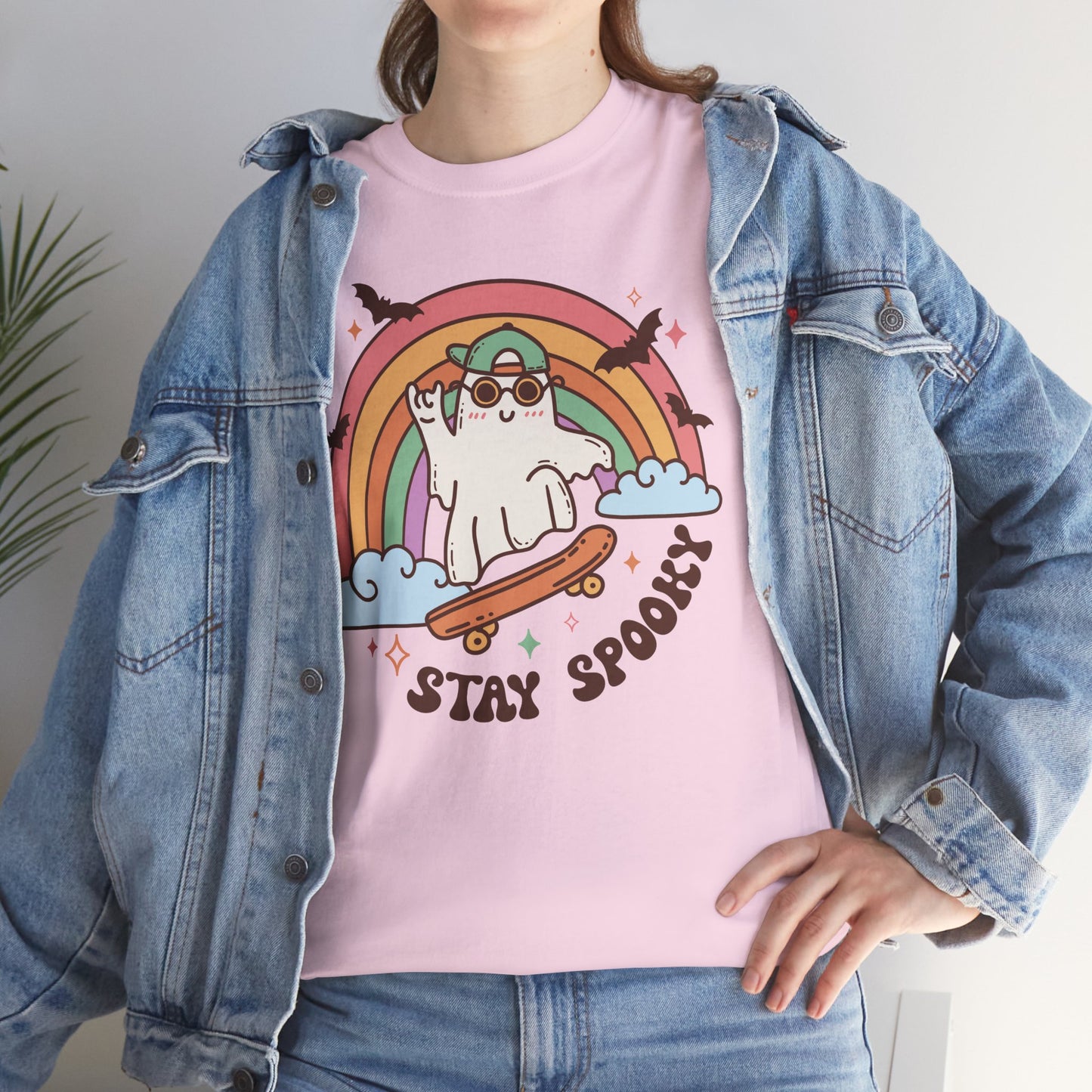 Stay Spooky Ghost Skater Unisex Heavy Cotton T-Shirt