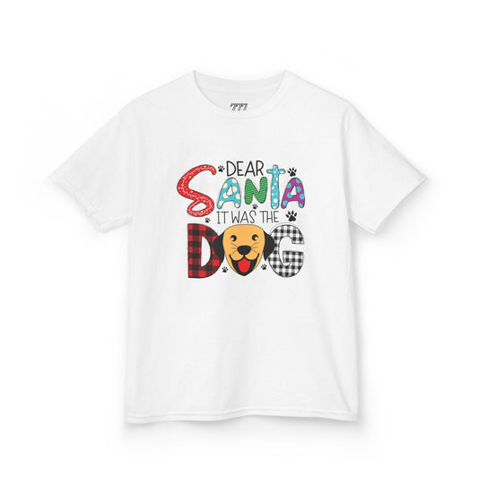 Dear Santa It Was The Dog Kids Christmas T-Shirt – Funny Holiday Dog Lover Tee