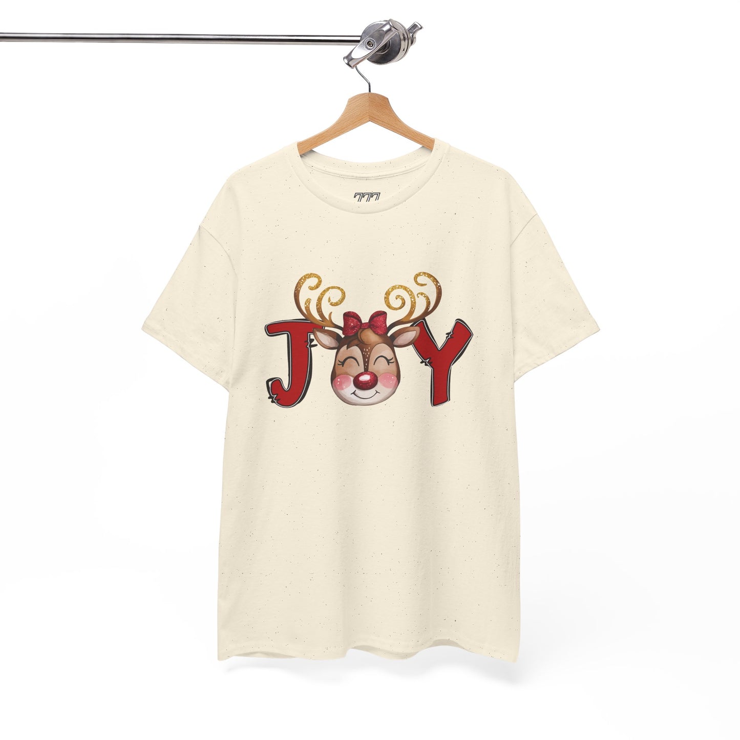 Reindeer Joy Women’s Christmas T-Shirt – Cute Holiday Reindeer Face Heavy Cotton Tee