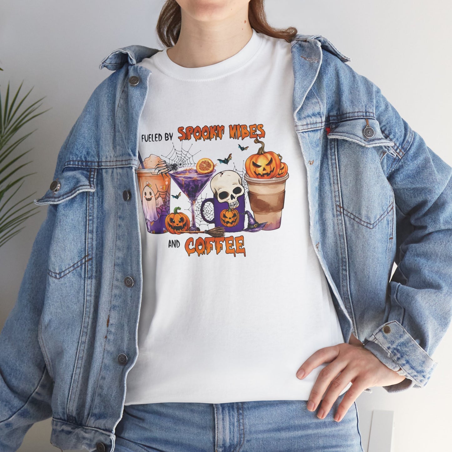 Fueled By Spooky Vibes And Coffee Unisex Heavy Cotton T-Shirt