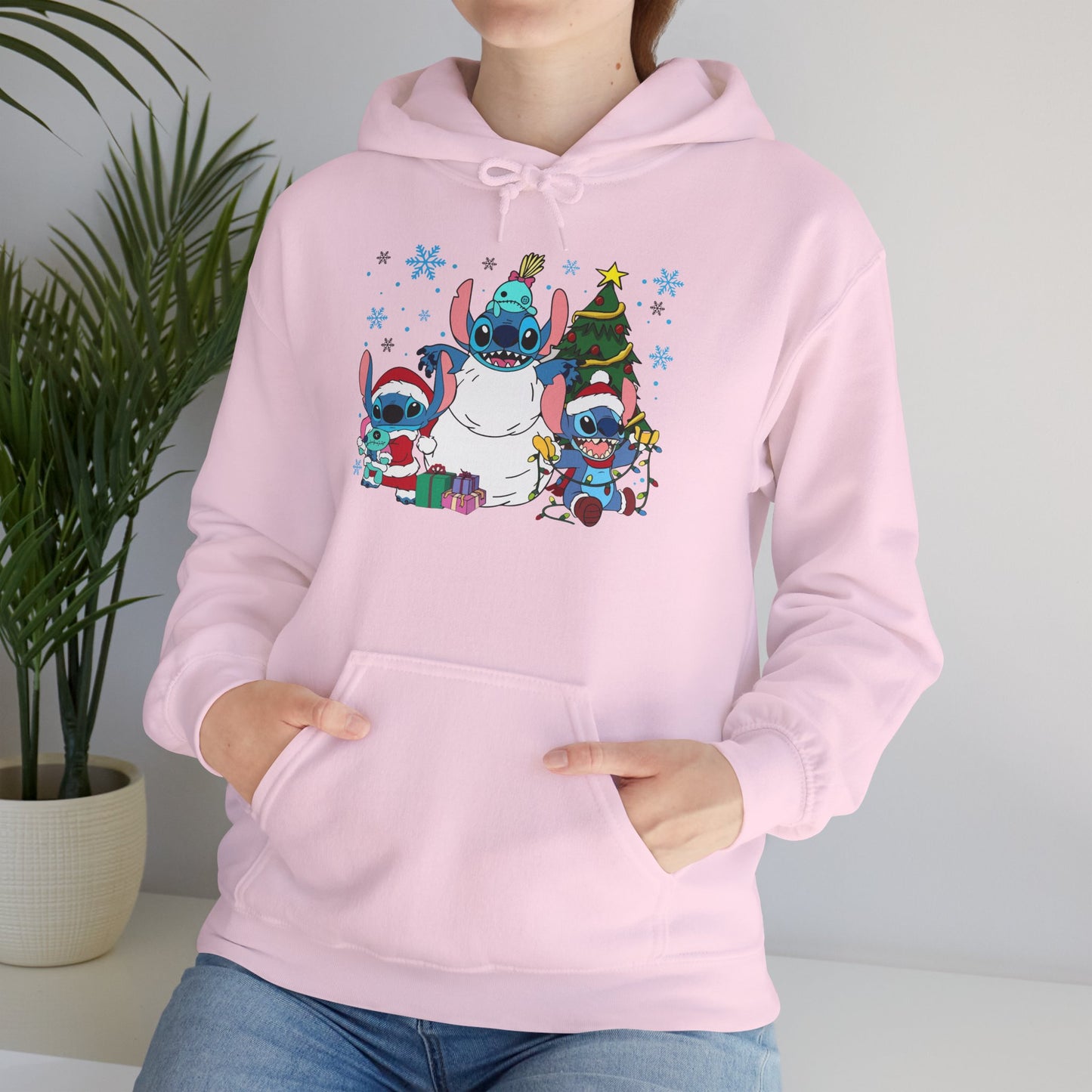 Stitch Christmas Vibes Hoodie – Cute Holiday Trio Unisex Heavy Blend Sweatshirt