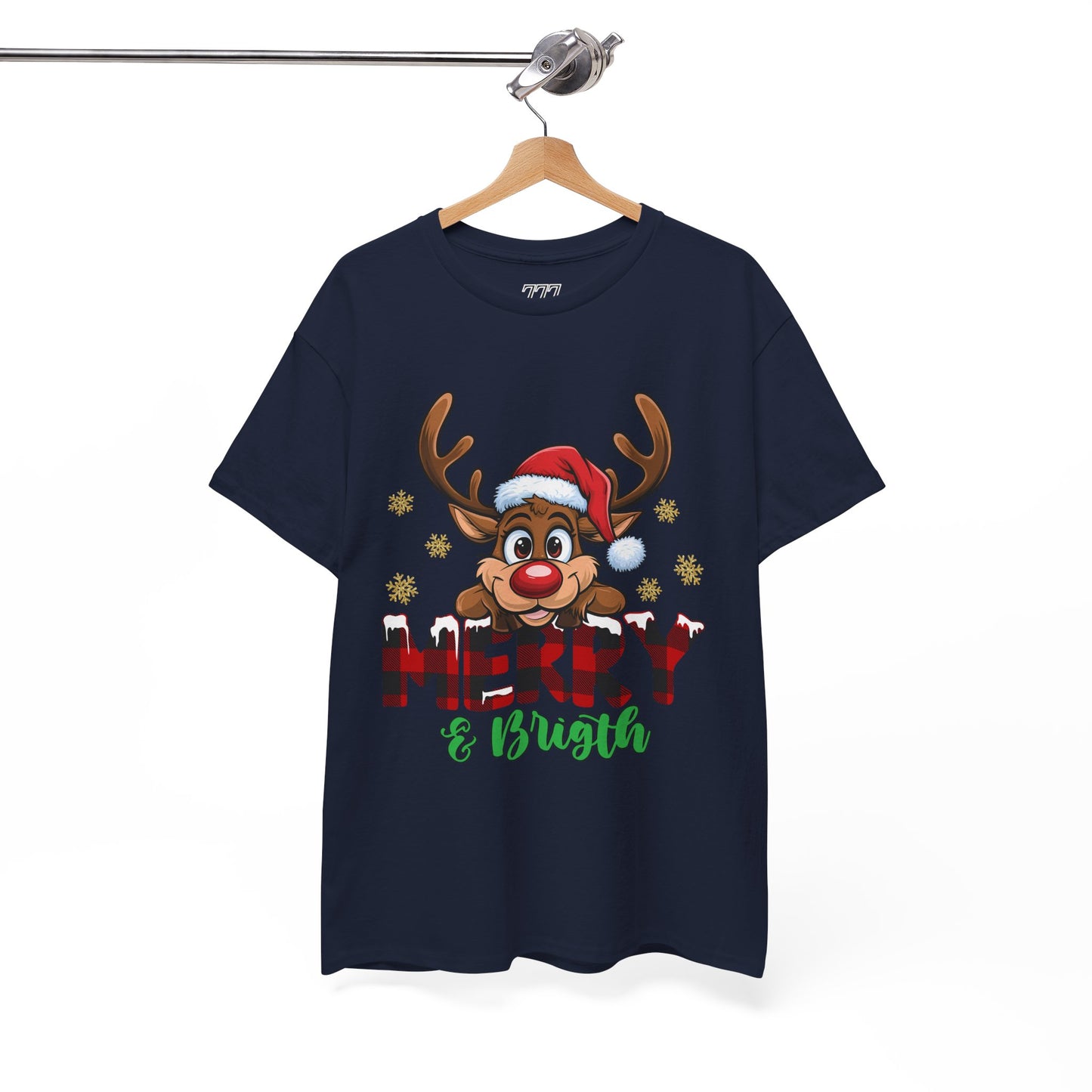 Merry & Bright Unisex Heavy Cotton T-Shirt – Cute Christmas Reindeer Holiday Tee