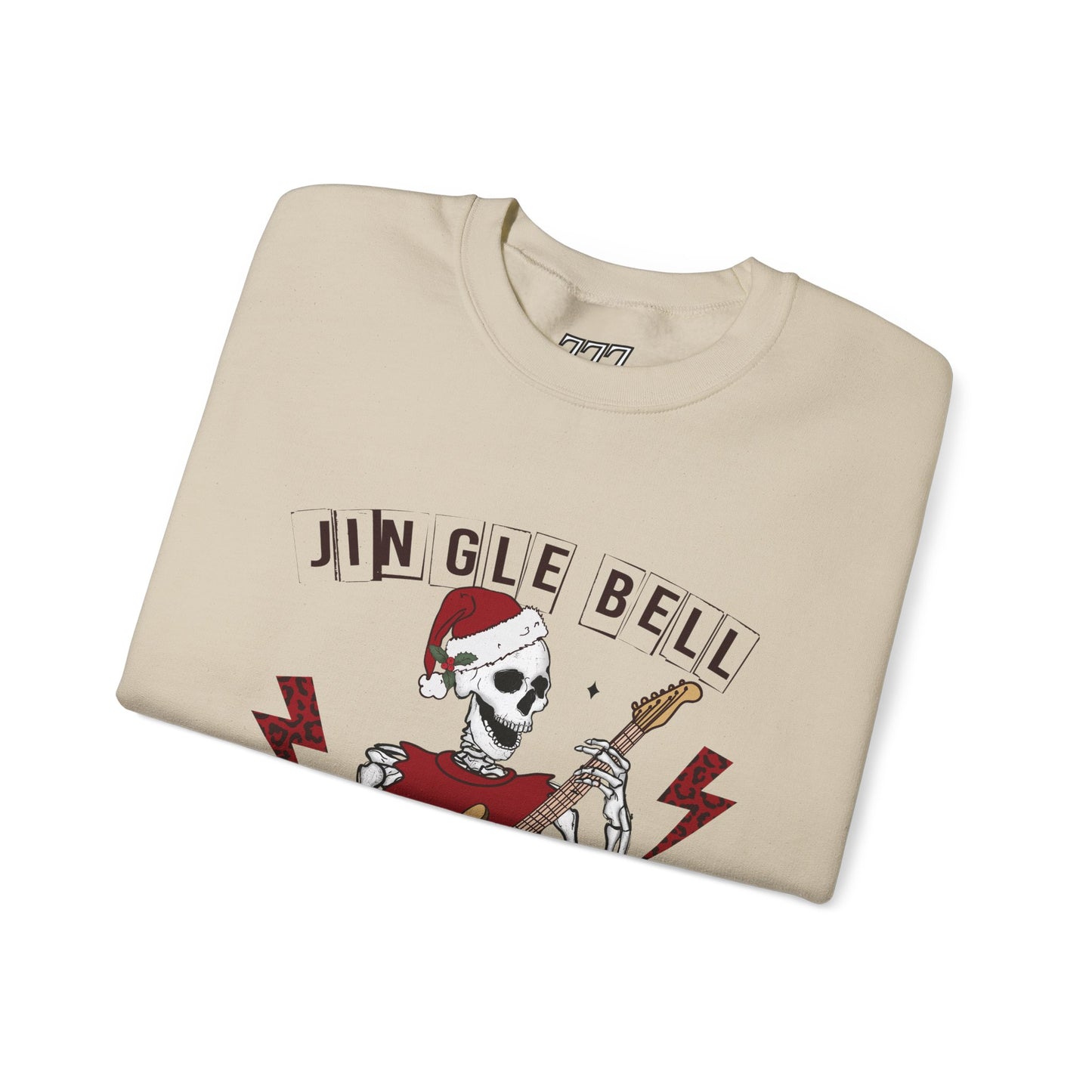 Jingle Bell Rockin’ Skeleton Christmas Rock Music Holiday Sweatshirt – Retro Guitar Santa Unisex Heavy Blend Crewneck