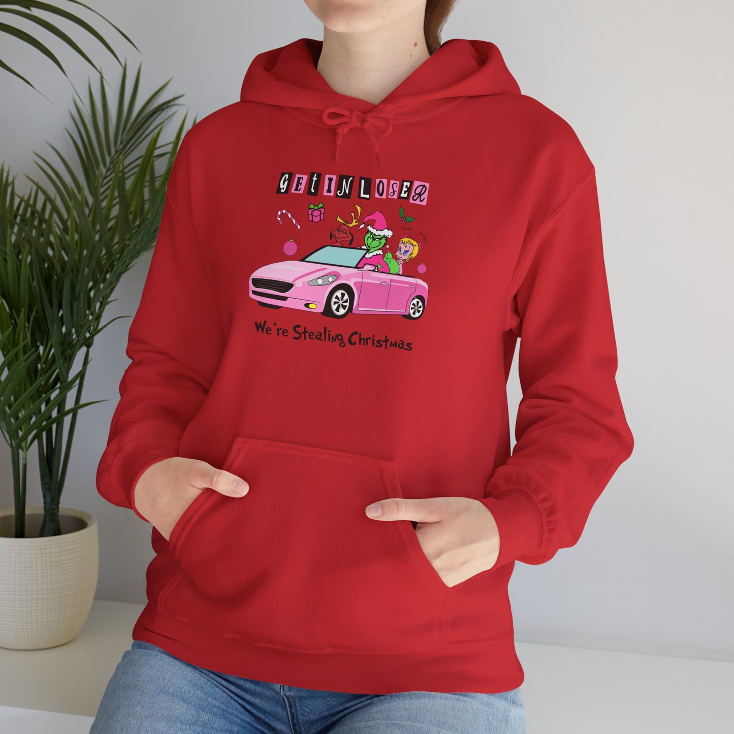 Get In Loser We’re Stealing Christmas Hoodie – Funny Green Holiday Creature Sweatshirt (Unisex)