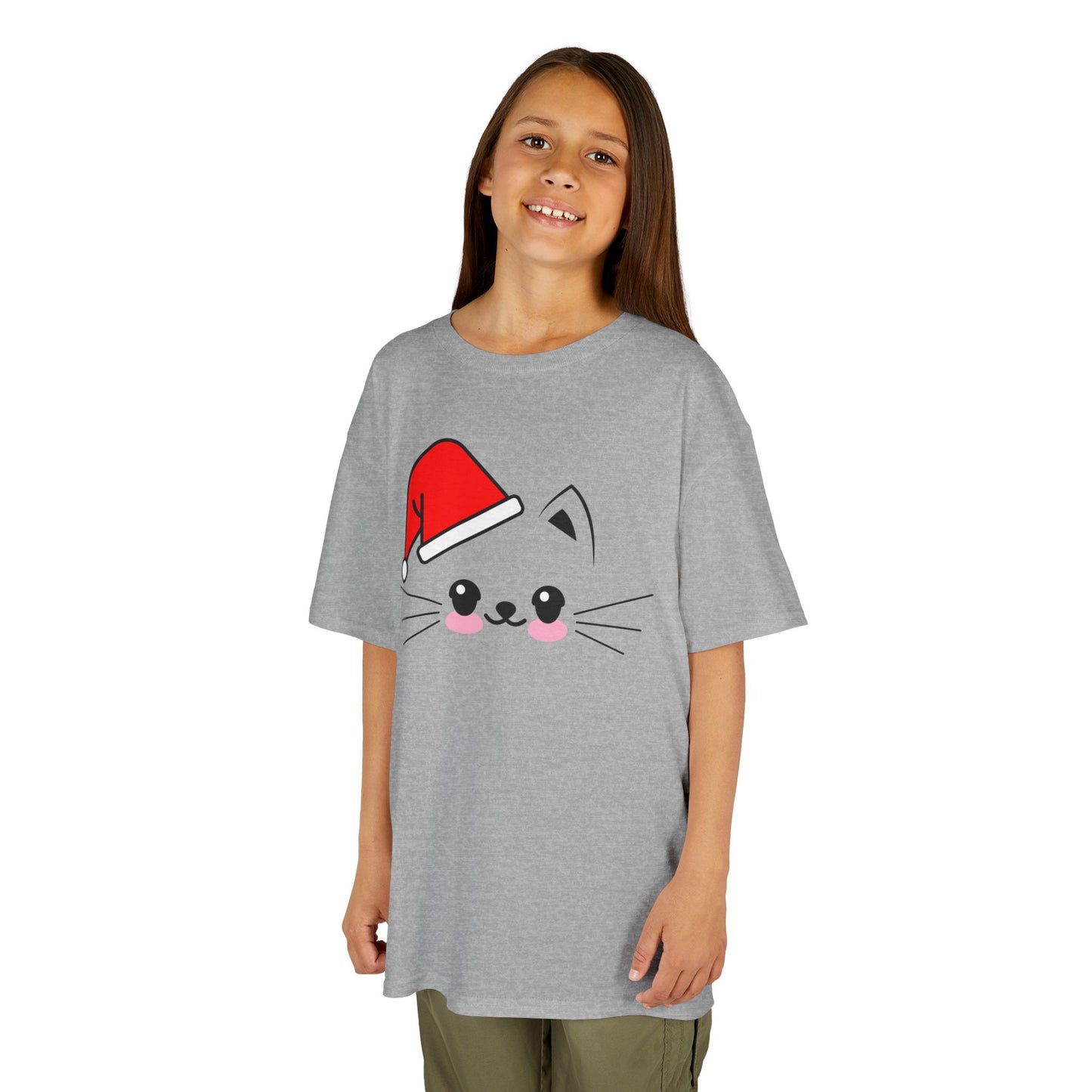 Cat Santa Kids Christmas T-Shirt – Cute Kawaii Cat Holiday Tee for Kids